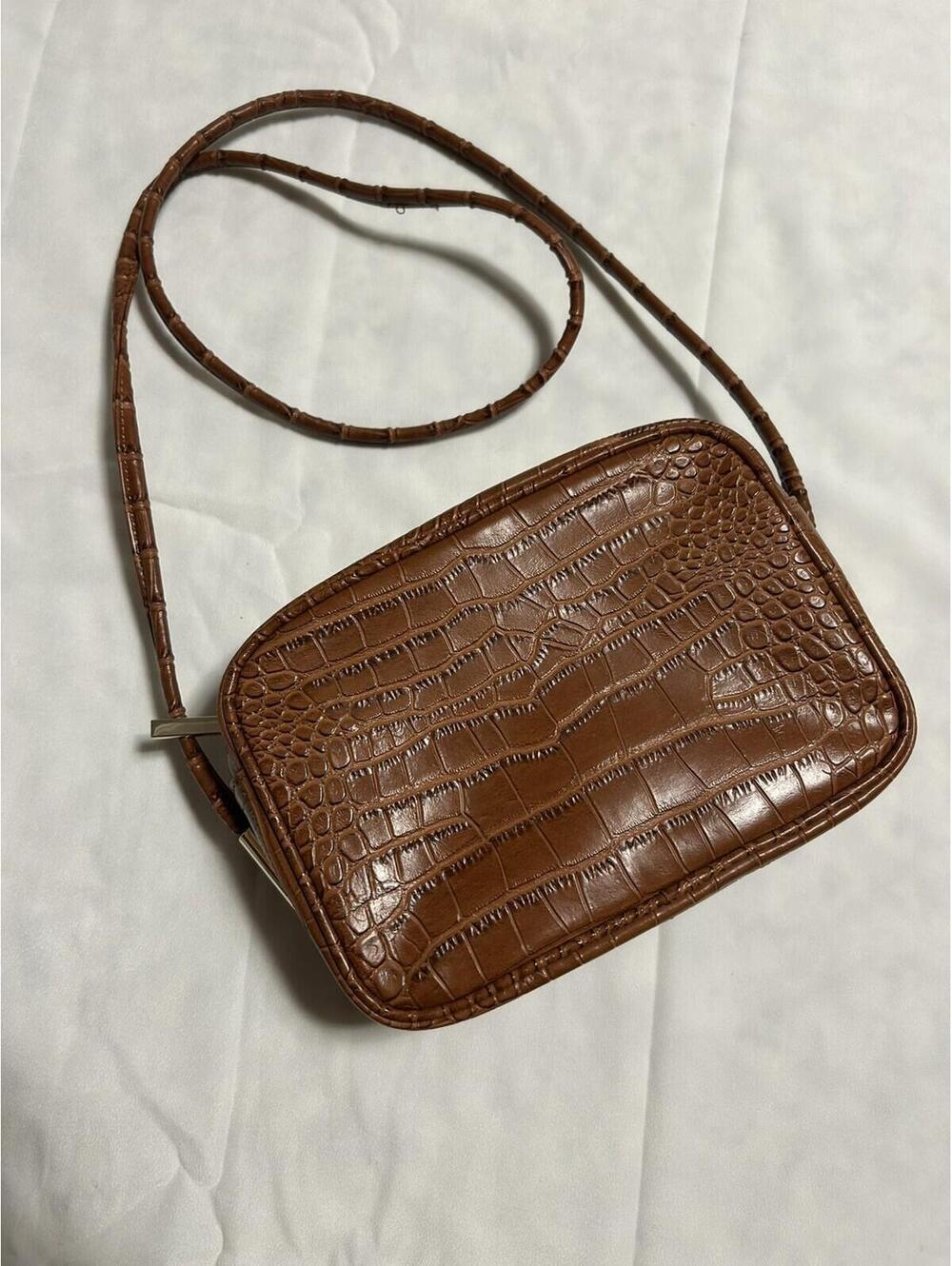 Zara Brown Crocodile Print Crossbody Bag